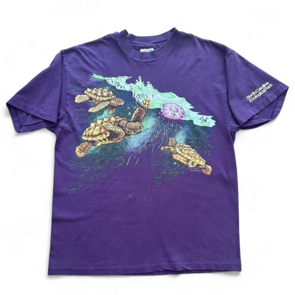 Vintage 90s Linda Thompson North Carolina Zoo Underwater Sea Turtles Art T-shirt